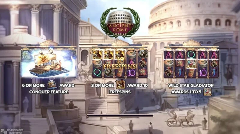 Ancient Rome Deluxe AI – hlavní obrazovka válců a rozhraní